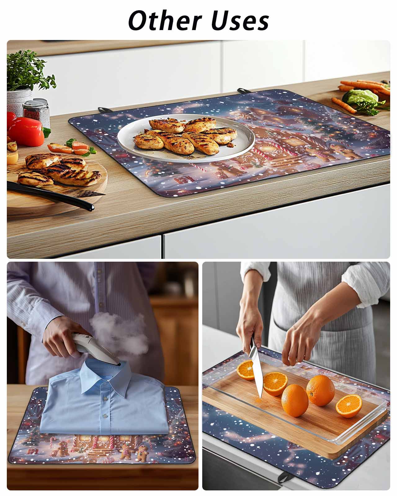Merry Christmas Stove Top Covers for Electric Stove, 36'x21'' Gnome Santa Claus Snowflakes Border Glass Ceramic Stove Cover Foldable Rubber Mat Heat Resistant Cooktop Protector for Kitchen