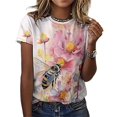 thumbnail image 3 of Bee And Flowers T-Shirt O Neck Oversize T-Shirts Short Sleeve Classic Tees Women Summer Graphic Tops, 3 of 5
