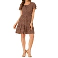 thumbnail image 1 of INSPIRE CHIC Women's Floral Flutter Sleeve Elastic Waist A-Line Ruffle Hem Dresses L Orange Black, 1 of 6