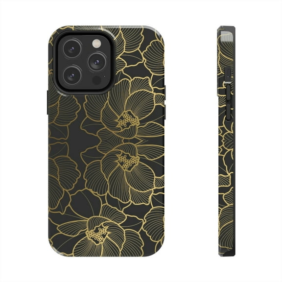 BeABetterHumanStore Apple iPhone 14 Pro Max Plus Tough Phone Case Golden Floral Slim