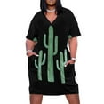 thumbnail image 1 of Three Beautiful Green cactus suculenta en negro Design vestido suelto con bolsillo para mujer vestidos de graduación elegantes de lujo, 1 of 6