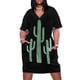 thumbnail image 1 of Three Beautiful Green cactus suculenta en negro Design vestido suelto con bolsillo para mujer vestidos de graduación elegantes de lujo, 1 of 6