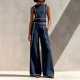 thumbnail image 2 of CIENVNSTG Workout Sets For Women Sleeveless Crop Top Wide Leg Pants 2 Piece Outfit Cruise Travel Beach Vacation Clothes With Pocket L, 2 of 7