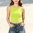 thumbnail image 4 of Fengqque Girls Tank Tops Athletic Sleeveless Crew Neck Ribbed Casual Solid Color Workout Crop Tops 9-14 Years Yellow 9-10 Years, 4 of 7