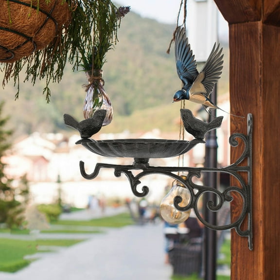 Cast Iron Bird Feeder Multipurpose Platform Bird Feeder Easy to Install Decor Bird Feeder Solid Wall Mounted Bird Bath Elegant Fence Tree Mount Bird Feeder for Wild Birds