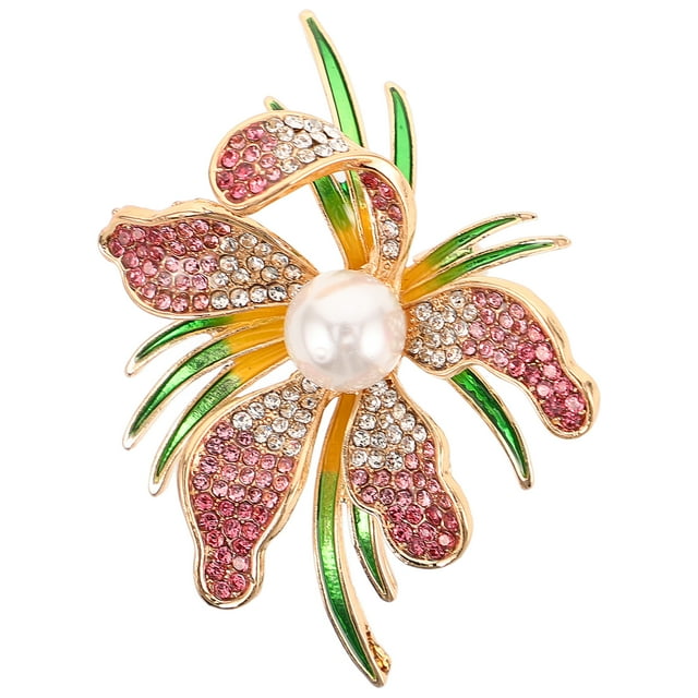 Exquisito broche de flor de orquídea para mujer, elegante broche de solapa con diamantes de imitación y perlas artificiales para cárdigans, vestidos y chales