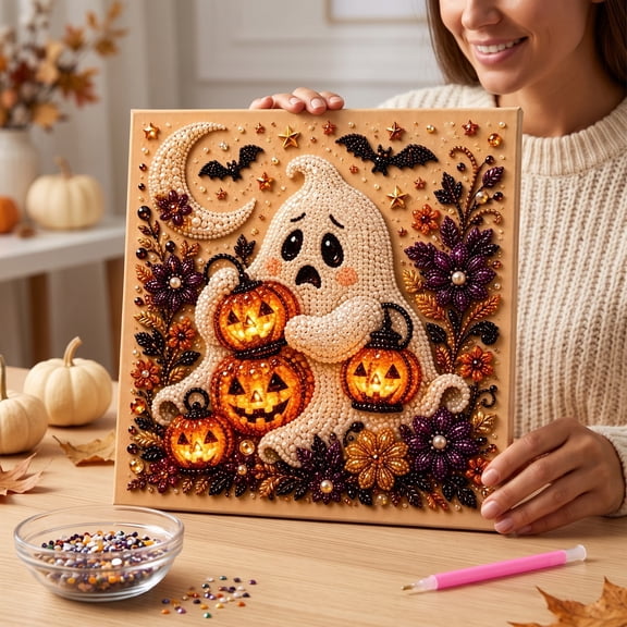 Halloween Diamond Art Kits For Adults Clearance, DIY Pearl Diamond Art, Hanging Ornament For Halloween Front Door Window Decor, DIY Halloween Home Decor Wall Art, Halloween Gifts