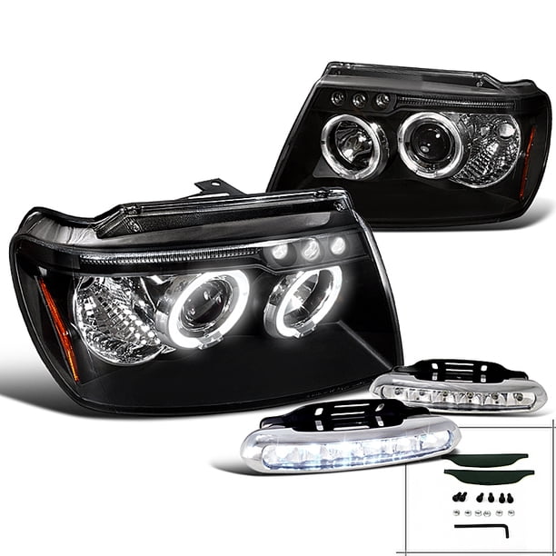 Black Bezel Dual Halo Projector LED Headlights For 2005-2007 Jeep Grand Cherokee - Pair