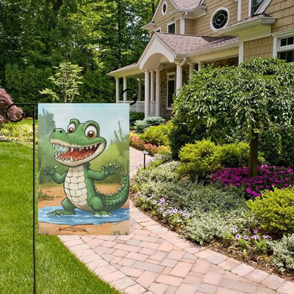 Cartoon Cute Crocodile Garden Flag 12x18 inch Double Sided Outside Yard Decorations for Home Outdoor