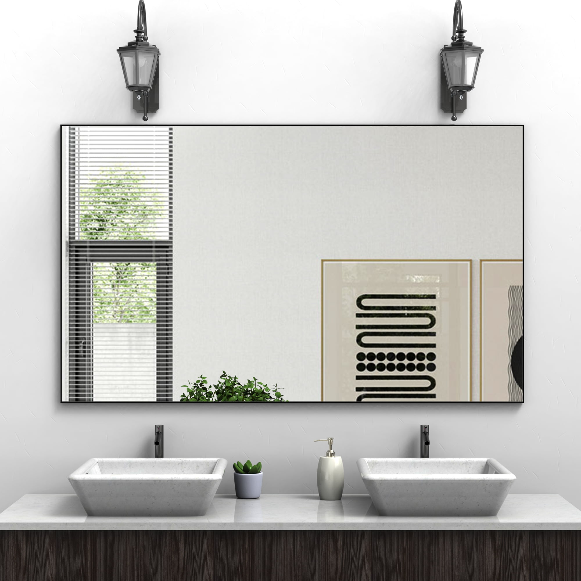 Black Wall Mirror Framed Bathroom Mirror, 60 x 36 inch Matte Metal