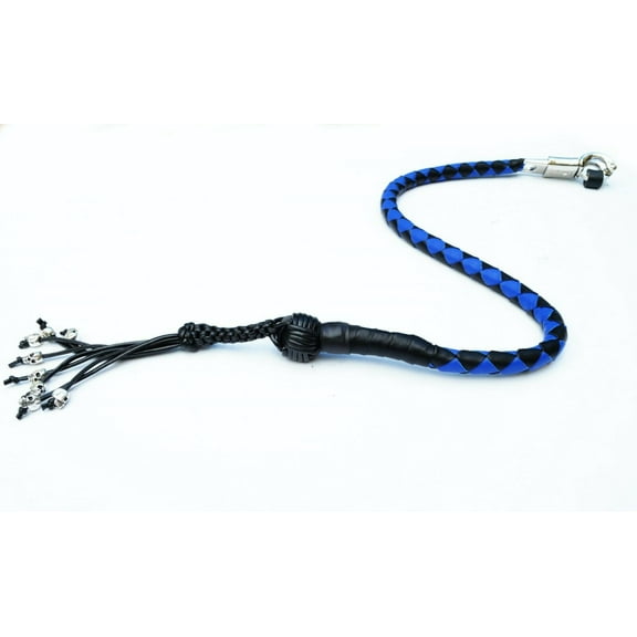 PU Leather Motorcycle Whip Get Back whip 1" Ball & Skulls 36" BLUE / BLACK