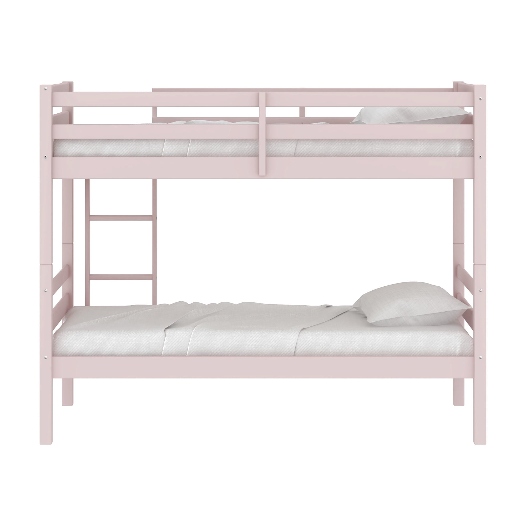 HH2Home Essentials Campbell Wood Twin Over Twin Bunk Bed, Light Pink