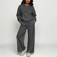 thumbnail image 6 of Womens Fall Outfits Nelozsy Fashion Woman Hooded Solid Long Sleeve Blouse Long Pants Elastic Waist Sets Dark Gray S, 6 of 9