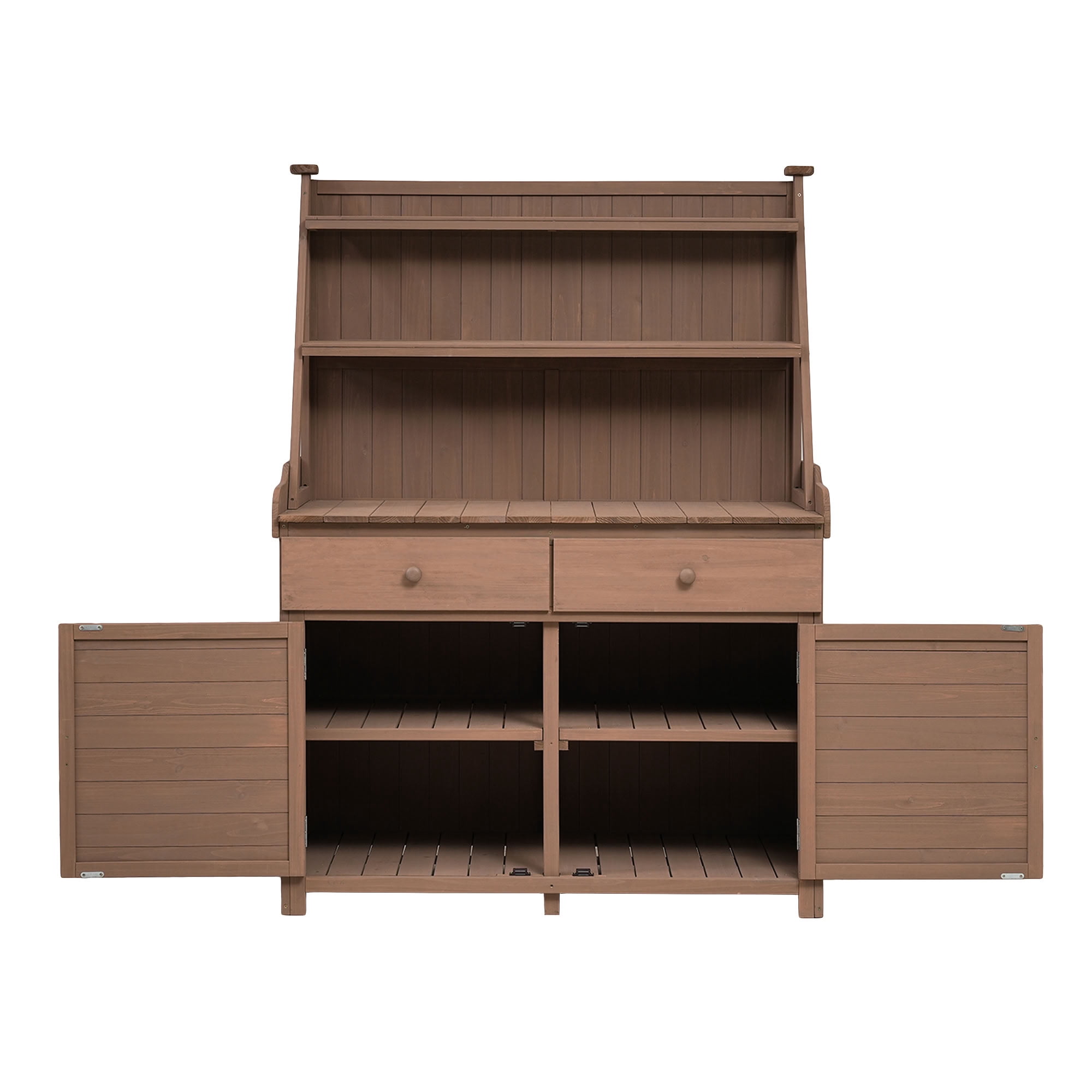 MAYEERTY 65" Tall Wood Potting Bench, Garden Workstation with 3-Tier Open Shelves, Magnetic Cabinet Doors for Patio, Backyard, Outdoor Gardening