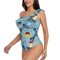 thumbnail image 4 of Balery Pirate Marine Animals One Shoulder Swimsuits for Women Ruffle Swimsuits Tummy Control One Shoulder Bathing Suits-Large, 4 of 8