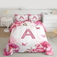 thumbnail image 2 of Homewish Letter A Monogrammed Bedding Comforter Set,Pink Flower Butterfly Twin Comforter Sets,Chic Glitter Print Bedding Set For Girls,Microfiber Room Decorative Reversible,2-Piece, 2 of 8