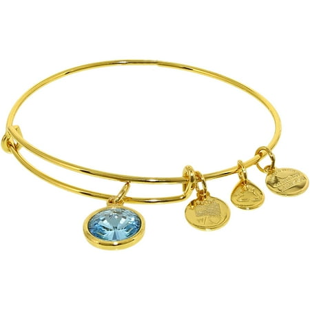 Alex And Ani Women's Crystal Birthstone March Aquamarine Yellow Gold Cubic-Zirconia Charm Bracelet