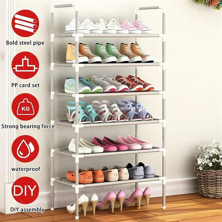 ACEUR 6-Tier Stackable Small Shoe Rack,Lightweight Shoe Shelf Storage  Organizer for Entryway,Hallway and Closet,Silver Grey 