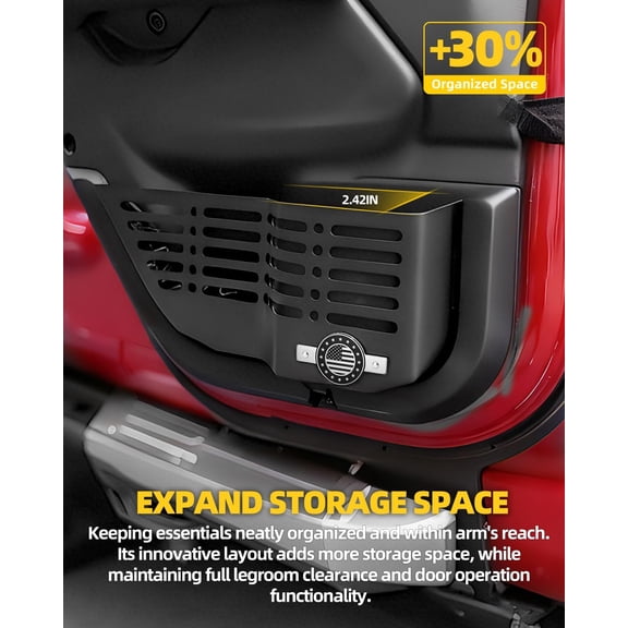 US Flag Rear Door Pockets for  Wrangler JL JLU &  JT 2018-2024 - Metal Storage Box Organizer & Cup Holder, Replacement for Sagging Mesh Net Interior Accessories