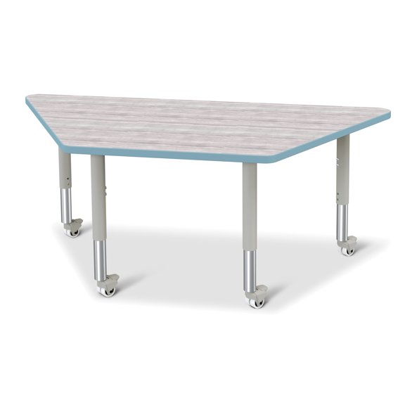 Trapezoid Activity Table - 30" X 60", Mobile - Driftwood Gray/Coastal Blue/Gray