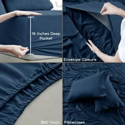 Lux Decor Collection Queen Sheets Set - 6 Piece Microfiber 16 Inch Deep Pocket Bed Sheets Set - Navy Blue