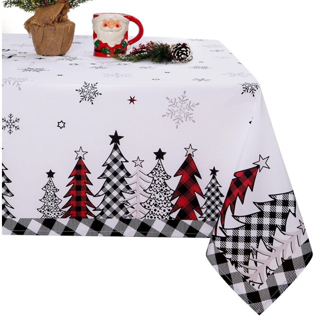 Christmas Tablecloth 60×84 Inch, Snowflake Christmas Table Cloth for Winter, Christmas Tree Christmas Tablecloths, Waterproof Table Cover for Table, Kitchen, Dining, Holiday