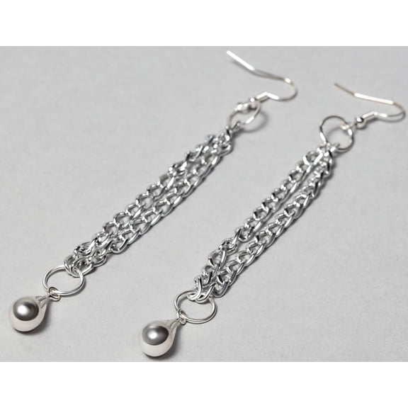 Jiana Deon Adult Female .925 SS, Shiny Bright Puff, Chain Teardrop Earrings