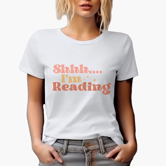Shhh... I'm Reading, Book Lover Merch Gift, White T-Shirt, Small