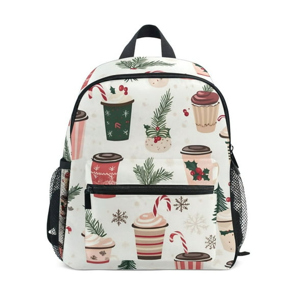 FORMRS School Backpack with Front Zippered Pocket 12" Elementary Student Travel Daypack, Christmas Cups
