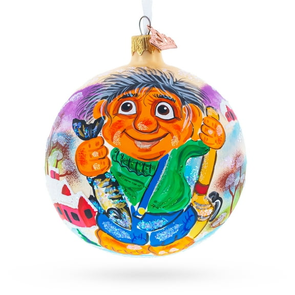 Troll the Fisherman Glass Ball Christmas Ornament 4 Inches