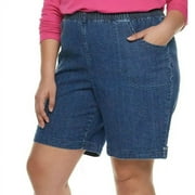 Jack David Women's Plus Size Pull On DARK BLUE Denim Jean Short With Elastic (UI994)
