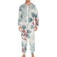 thumbnail image 2 of Blue Gray Snowflake Holly Leaves Berries Christmas Adult's Hoodie Onesie Jumpsuit One-Piece Pajamas with Zipper Unisex for Holiday M, 2 of 7
