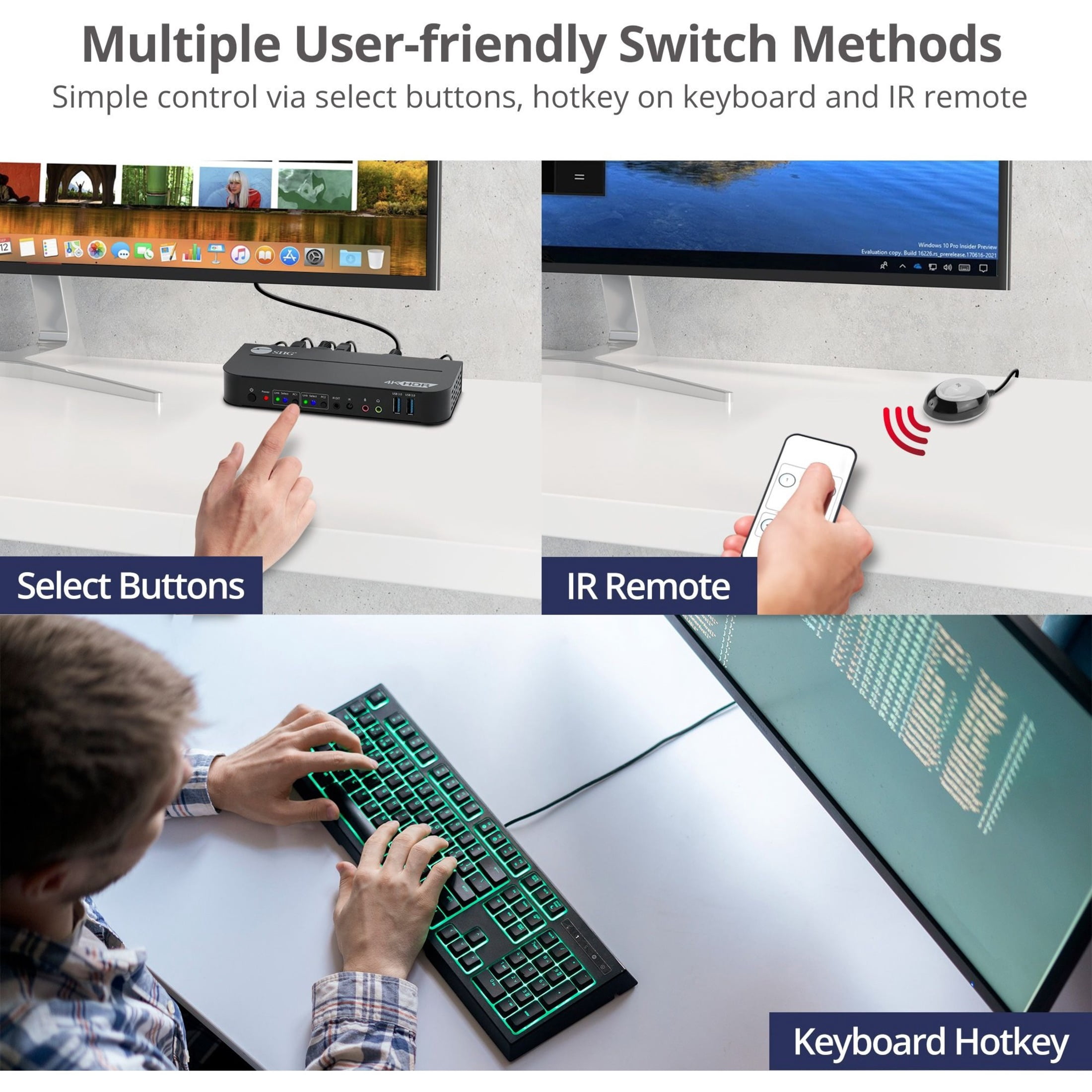 SIIG 2x1 DisplayPort 4K KVM USB 3.0 Switch with Remote Control - Allows you to control 2 DisplayPort 1.4 computers using one keyboard and mouse, DP 1.4/8K@30, HDMI 4K@60, USB 3.0 ports, 3.5mm Phone...