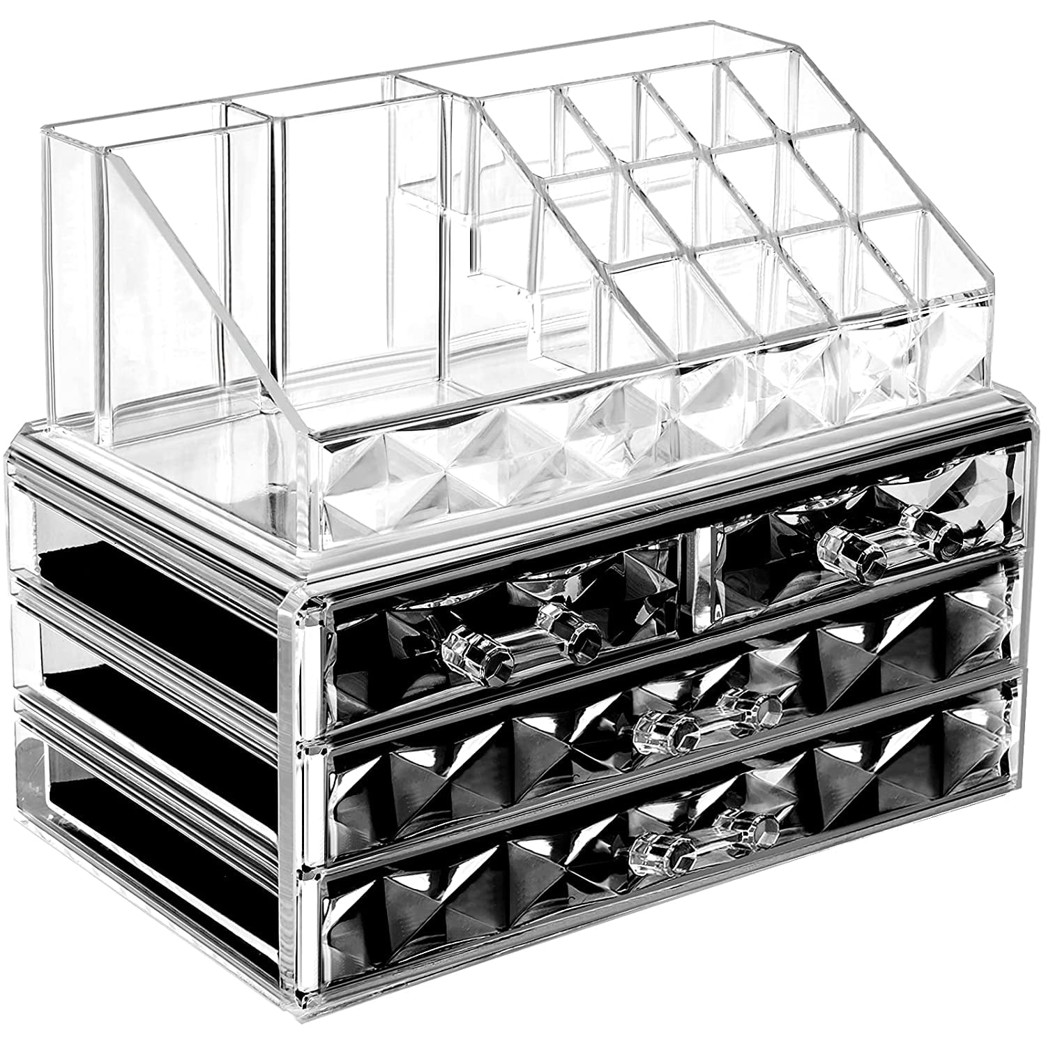 HBlife Clear Acrylic Makeup Organizer, 2 Pieces Vanity Makeup Case with