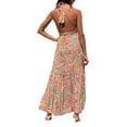 thumbnail image 6 of Biekopu Women's Tie-Up Halter Dress, Flower Print Hollow-Out Sleeveless Backless Ruffle Hem Long Dress, 6 of 7