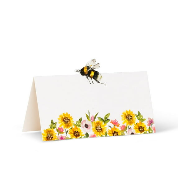Set of 2 Sunflower & Bee Folded Place Card 12 Pieces