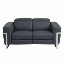 65 in. Italian Leather Reclining Loveseat, Dark Gray