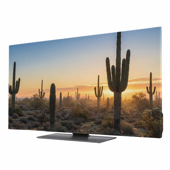 Indoor TV Cover 75 Inch, Western Cactus Sunrise Elastic Monitor Dust Covers for Television, Desktop Computer Modern Abstract Art Retro Dustproof Fitted TV Cover for Inside 65.4"L x 36.8"H