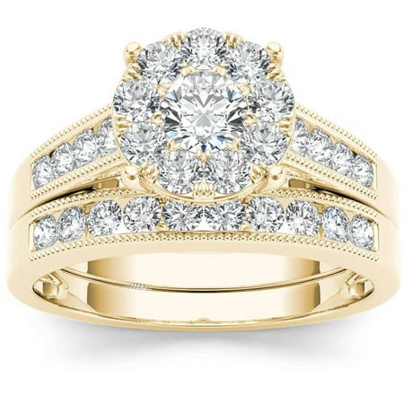 Imperial 1 Carat T.W. Diamond Cluster 10kt Yellow Gold Engagement Ring Set