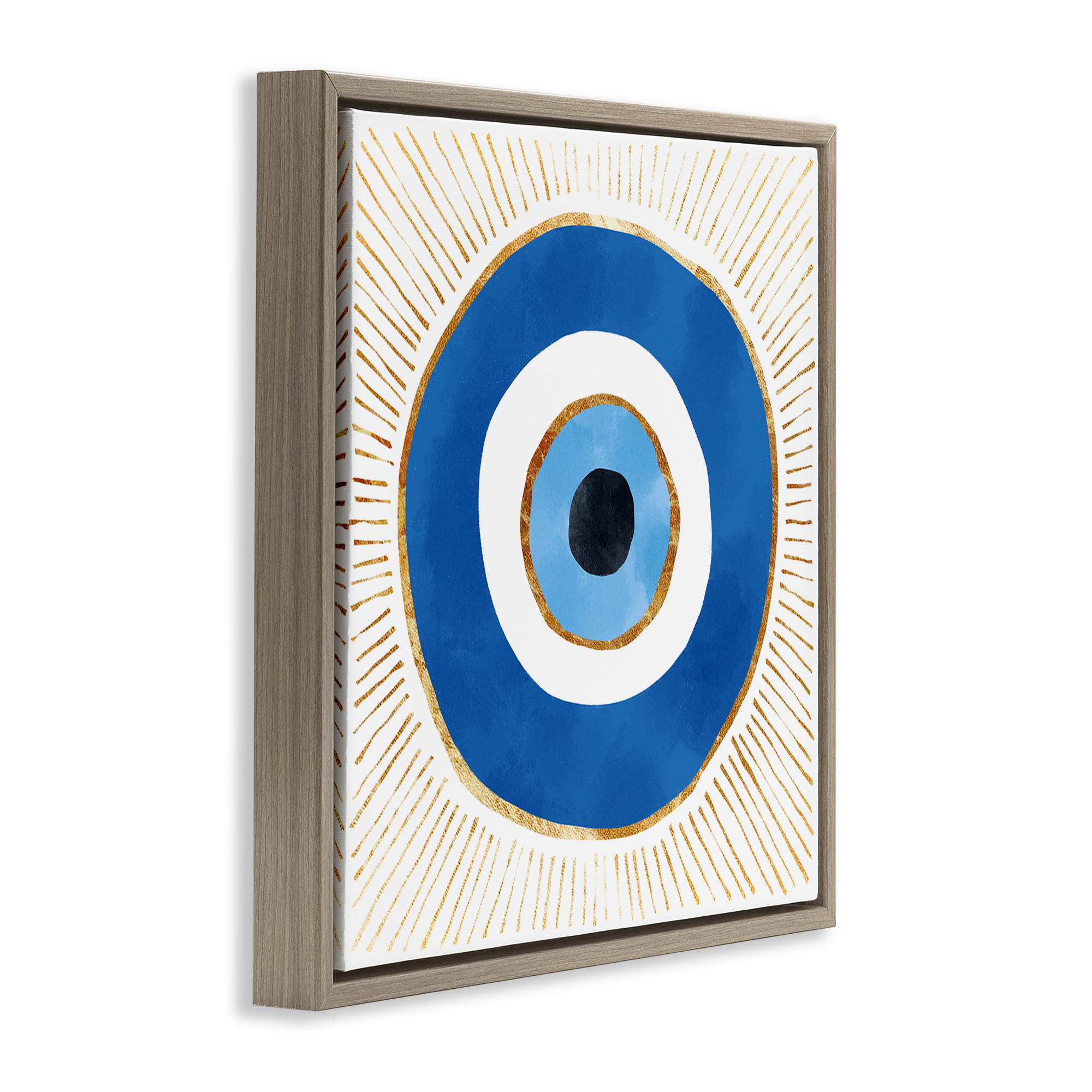Stupell Industries Evil Eye Symbol Striped Rays Abstract Painting Brown Floater Framed Canvas Art Print Wall Art, 18 x 18