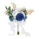 thumbnail image 2 of Ramo de rosas artificiales de 29cm, cinta para ramo de novia, borla, accesorios de fotografía para compromiso, aniversario, ramo de flores para novia Azul, 2 of 8