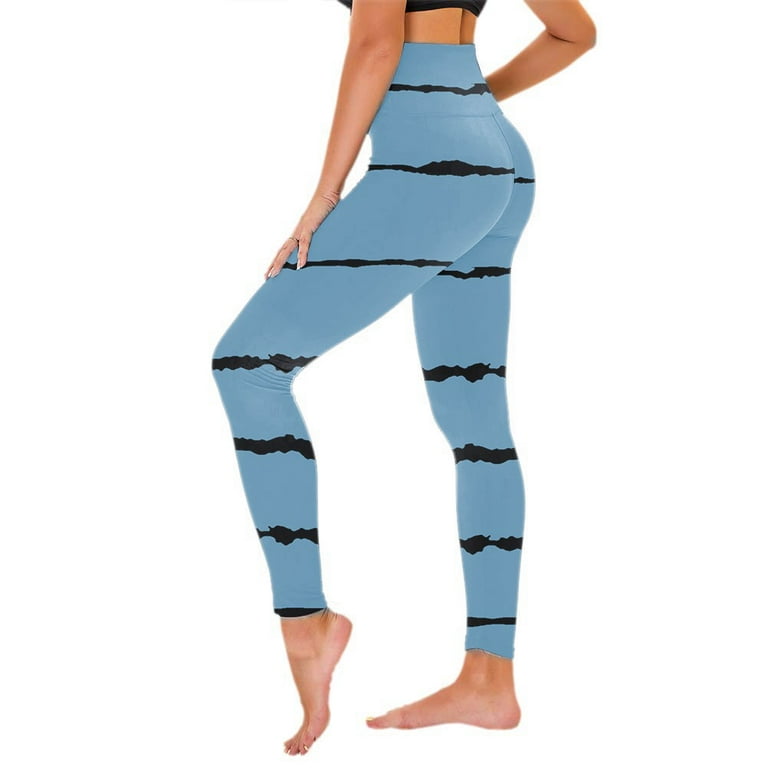 VSSSJ Tummy Control Leggings for Women Striped Printed High Waist Athletic  Trousers Fashion Classic Buttery Soft Stretchy Gym Workout Yoga Tights  Pants Sky Blue XL 