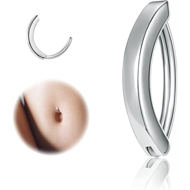SHAR Clicker Navel Piercing for Women, 925 Sterling Silver Belly Button Ring, Curved Inverted