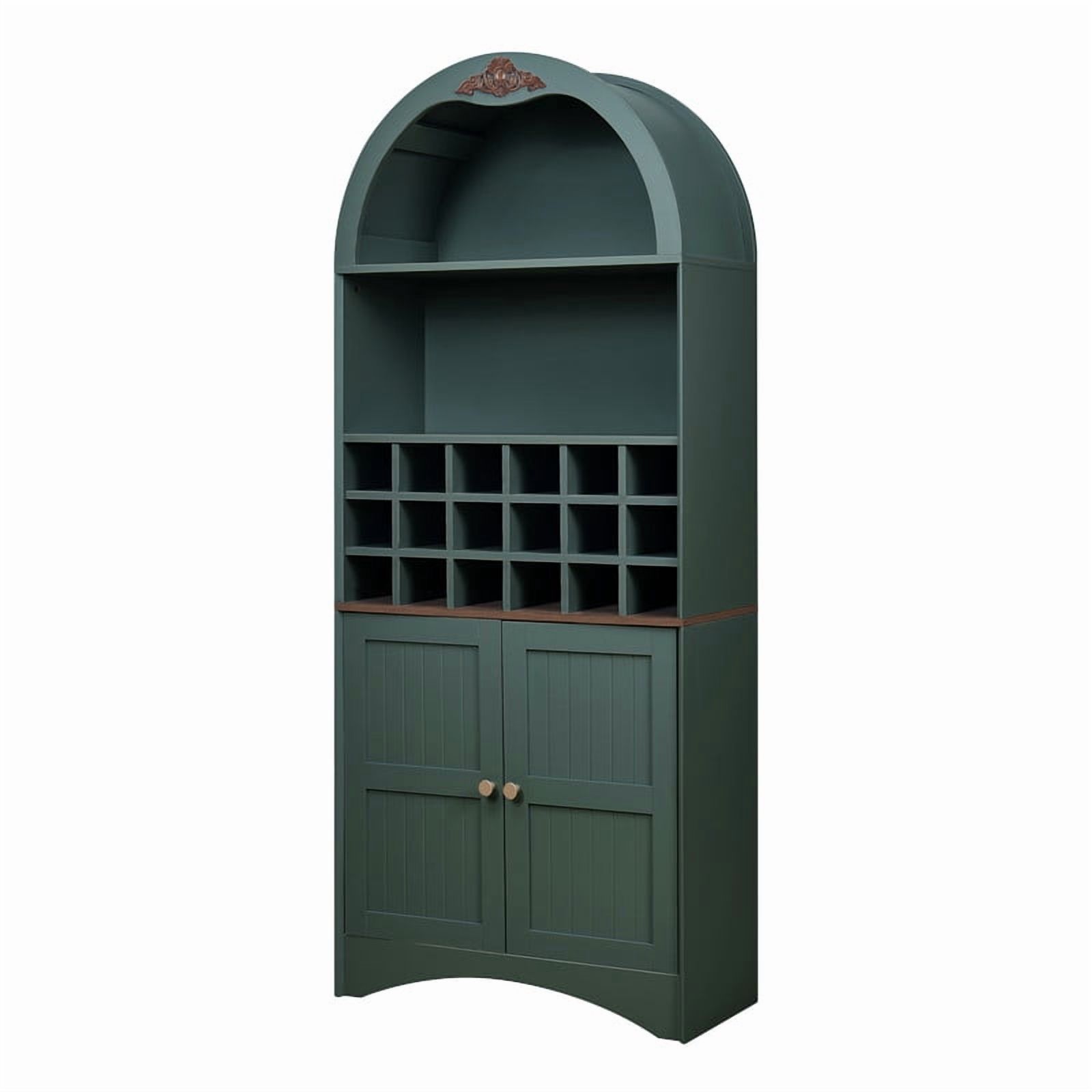 Arched Bar Wine Storage Liquor Cabinet with Removable Wine Grid, Freestanding Bookcase with Adjustable Shelves