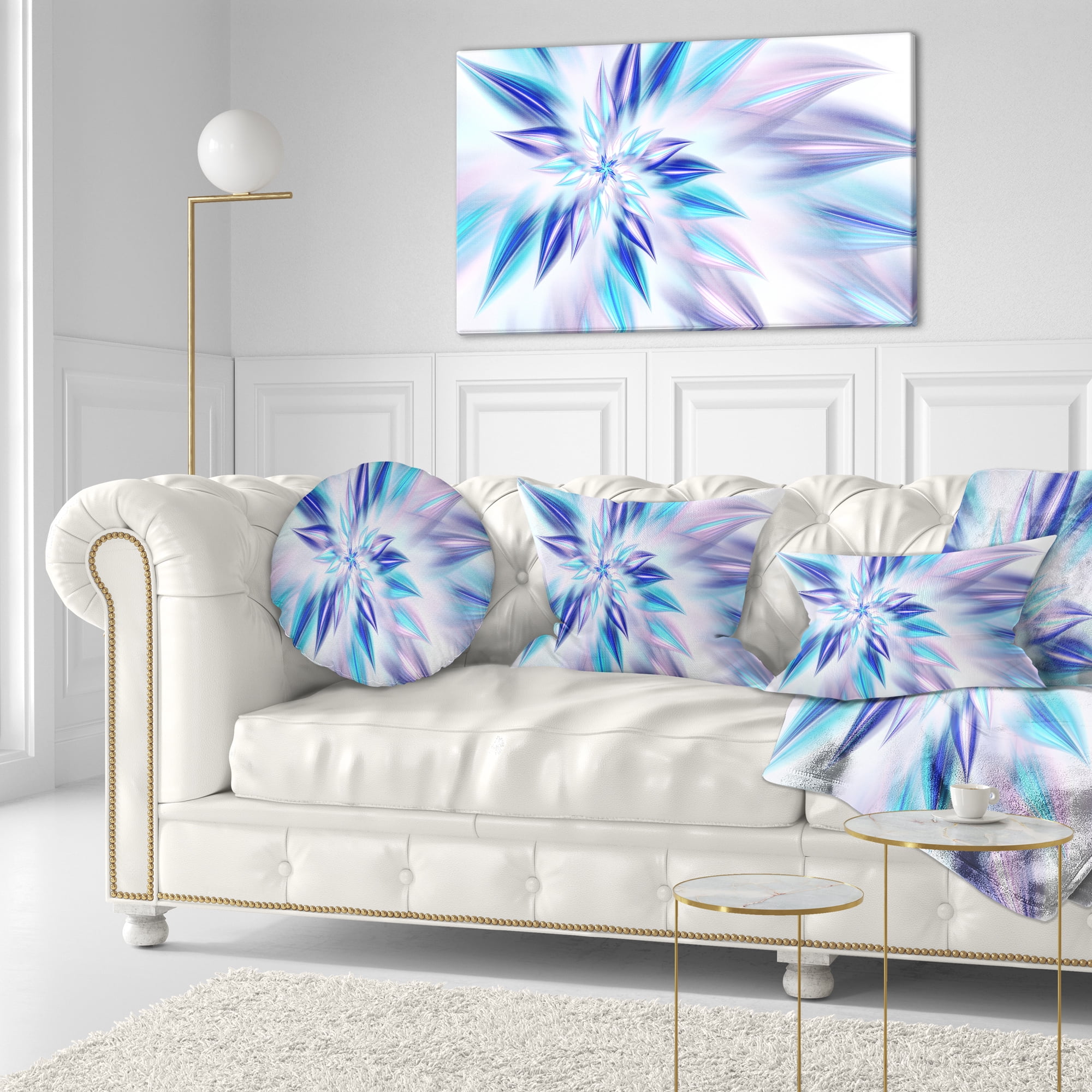 Designart Light Blue Fractal Spiral Flower - Abstract Throw Pillow - 12x20