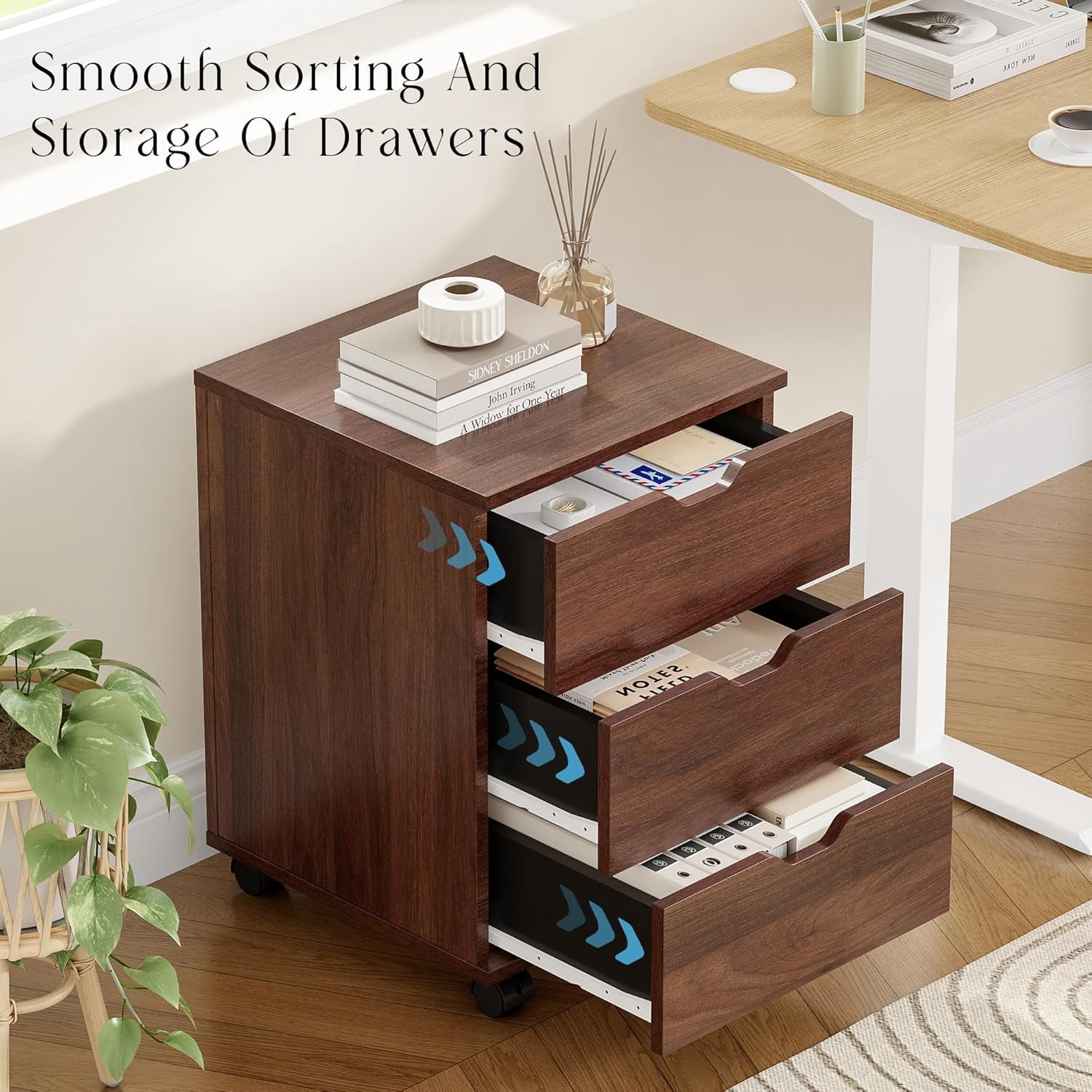 Farini 3-Drawer File Cabinet for Home Office, Mobile Wooden File Cabinet, for Under Desk Storage, Brown, Non-Assembled