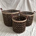 thumbnail image 1 of Dark Brown Woven Wood with Fabric Handles Baskets, Set of 3, 1 of 1