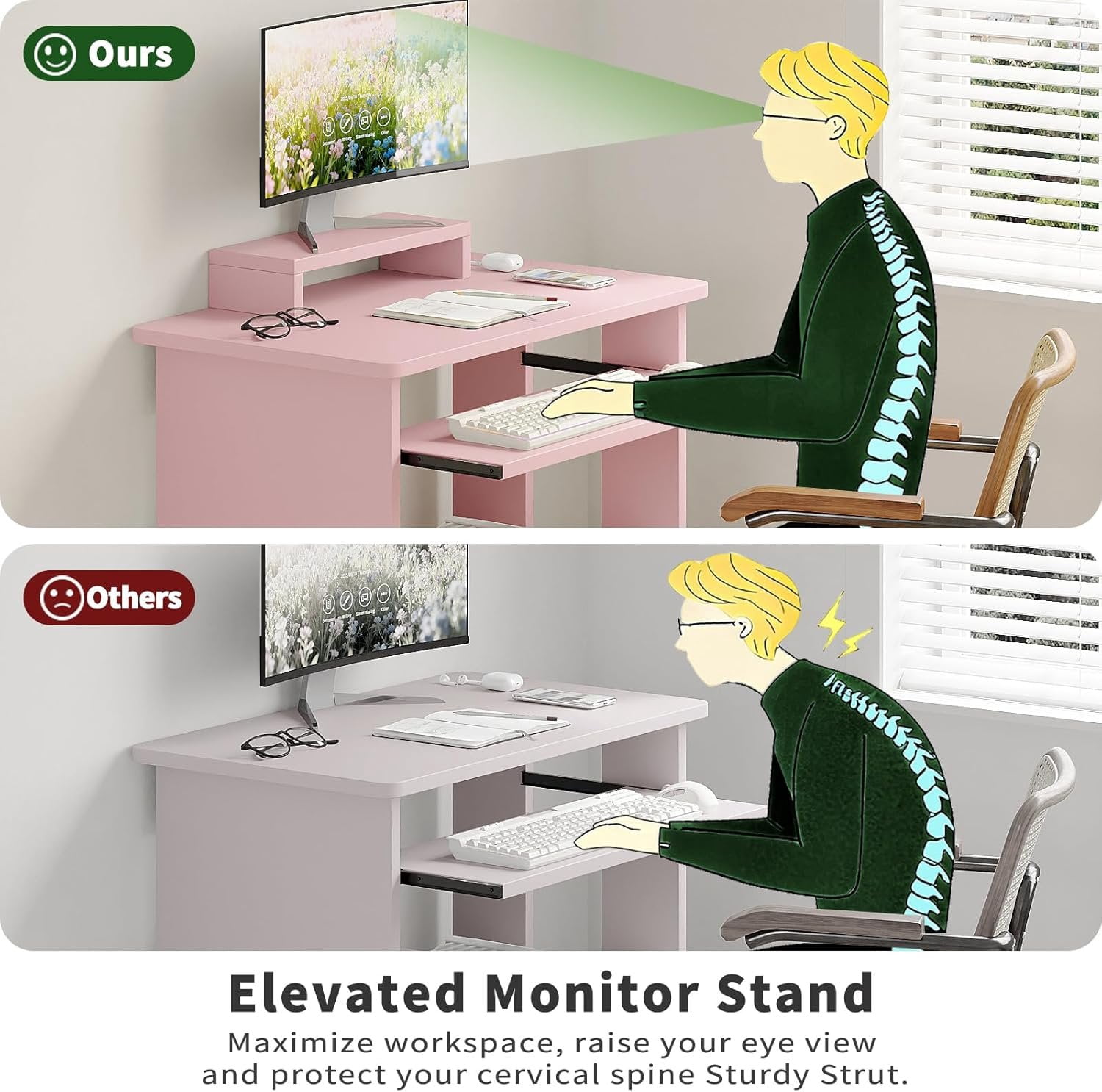30" Small  Desk with Keyboard Tray  Stand, Study Writing Desk with Storage Shelves, Modern Workstation for Small Spaces, Save Space,