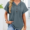 thumbnail image 2 of Yigetop Short Sleeve Sweatshirt Women's Summer Hoodies Short Sleeve Button V Neck Lightweight Drawstring Hoodies Summer Hoodies for Women Light Blue L, 2 of 8