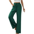 thumbnail image 2 of Ayolanni Green Women's Classic Solid Pants Elastic Waist Slim Fit Trousers Casual Straight Wide Leg Drawstring Pants, 2 of 8